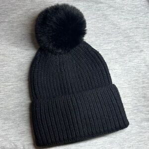 Black Knit Beanie with Pom Pom